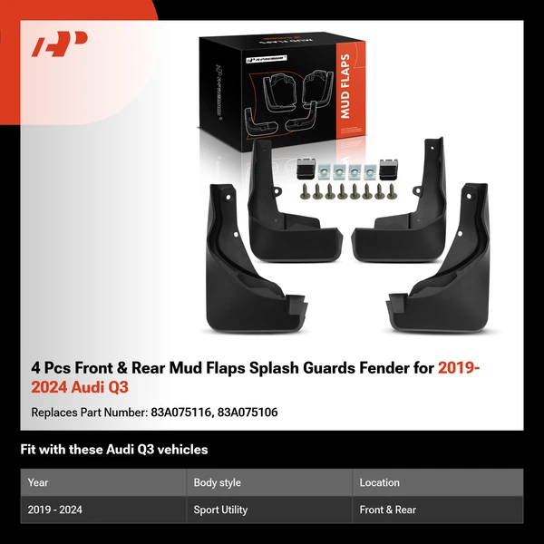 4 Pcs Front & Rear Mud Flaps Splash Guards Fender for 2019-2024 Audi Q3