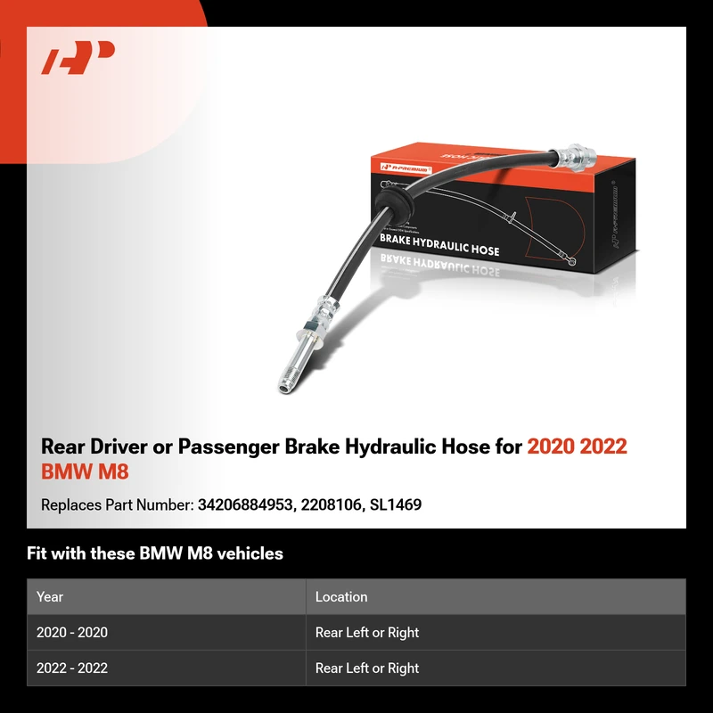Rear Driver or Passenger Brake Hydraulic Hose for 2020 2022 BMW M8