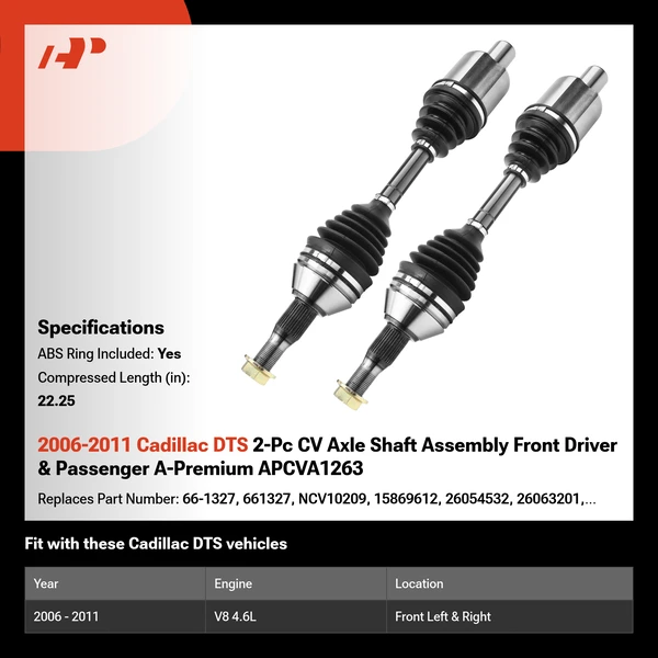 2006-2011 Cadillac DTS 2-Pc CV Axle Shaft Assembly Front Driver & Passenger A-Premium APCVA1263