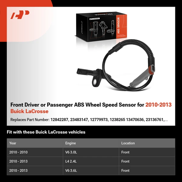 Front Driver or Passenger ABS Wheel Speed Sensor for 2010-2013 Buick LaCrosse