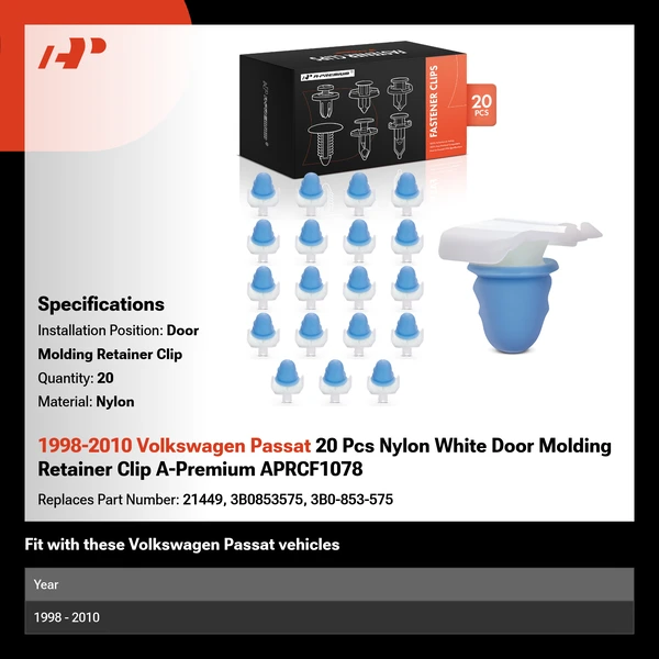 1998-2010 Volkswagen Passat 20 Pcs Nylon White Door Molding Retainer Clip A-Premium APRCF1078