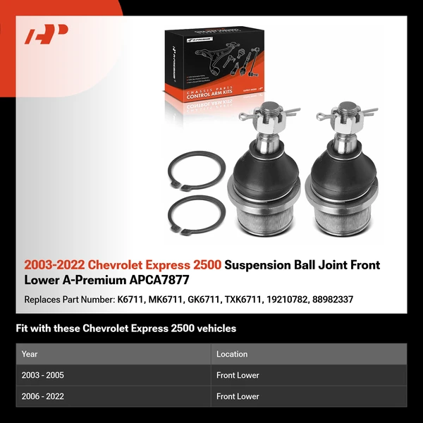 2003-2022 Chevrolet Express 2500 Suspension Ball Joint Front Lower A-Premium APCA7877