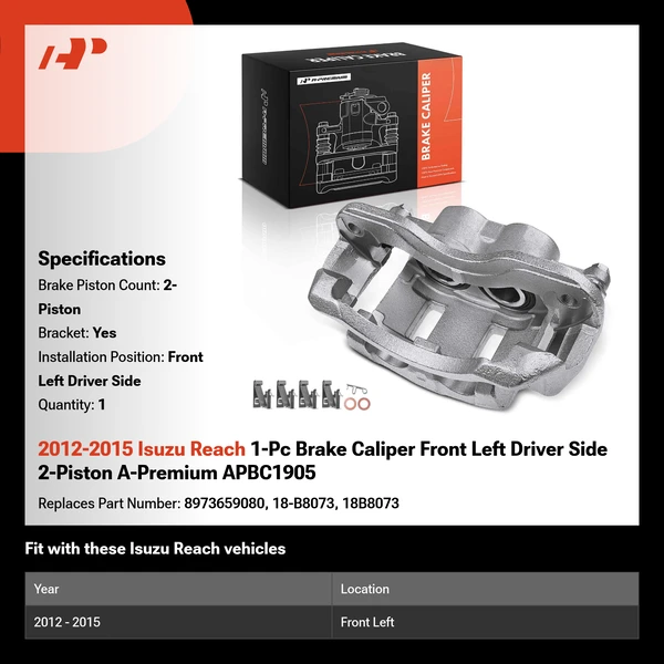 2012-2015 Isuzu Reach 1-Pc Brake Caliper Front Left Driver Side 2-Piston A-Premium APBC1905