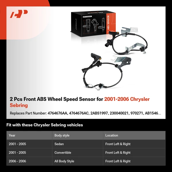 2 Pcs Front ABS Wheel Speed Sensor for 2001-2006 Chrysler Sebring