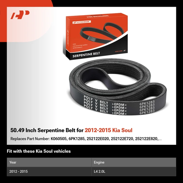50.49 Inch Serpentine Belt for 2012-2015 Kia Soul