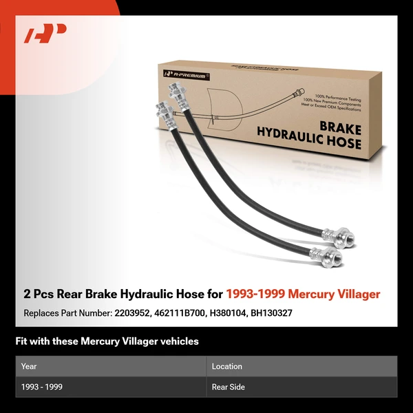 2 Pcs Rear Brake Hydraulic Hose for 1993-1999 Mercury Villager
