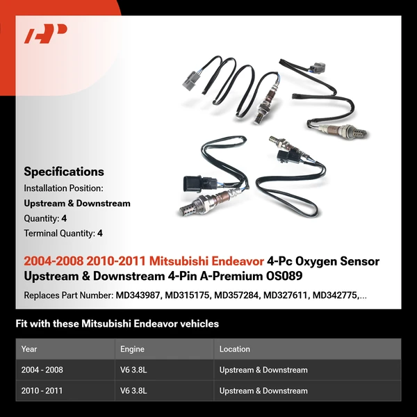 2004-2008 2010-2011 Mitsubishi Endeavor 4-Pc Oxygen Sensor Upstream & Downstream 4-Pin A-Premium OS089