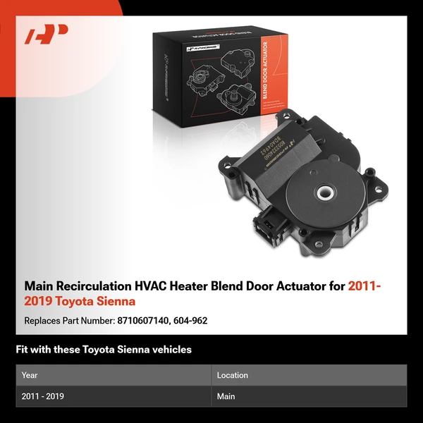 Main Recirculation HVAC Heater Blend Door Actuator for 2011-2019 Toyota Sienna