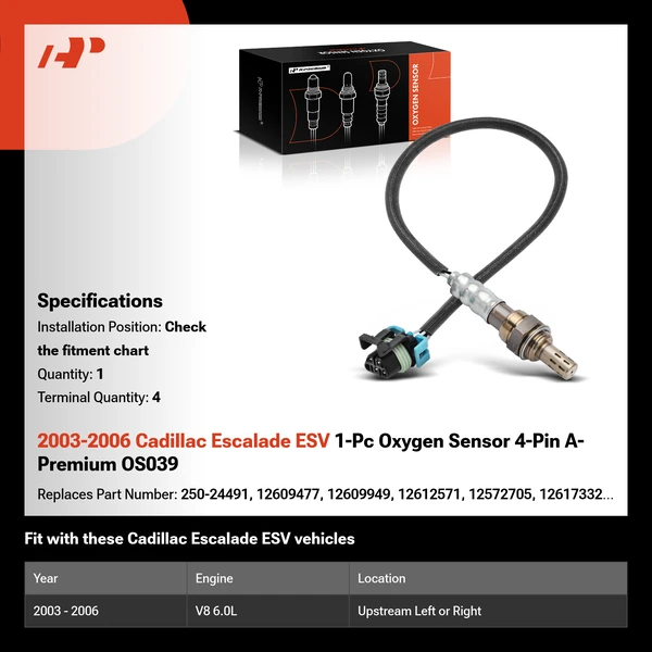 2003-2006 Cadillac Escalade ESV 1-Pc Oxygen Sensor 4-Pin A-Premium OS039