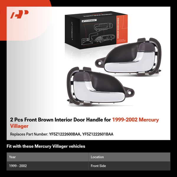 2 Pcs Front Brown Interior Door Handle for 1999-2002 Mercury Villager