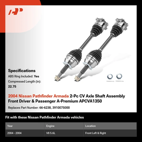 2004 Nissan Pathfinder Armada 2-Pc CV Axle Shaft Assembly Front Driver & Passenger A-Premium APCVA1350