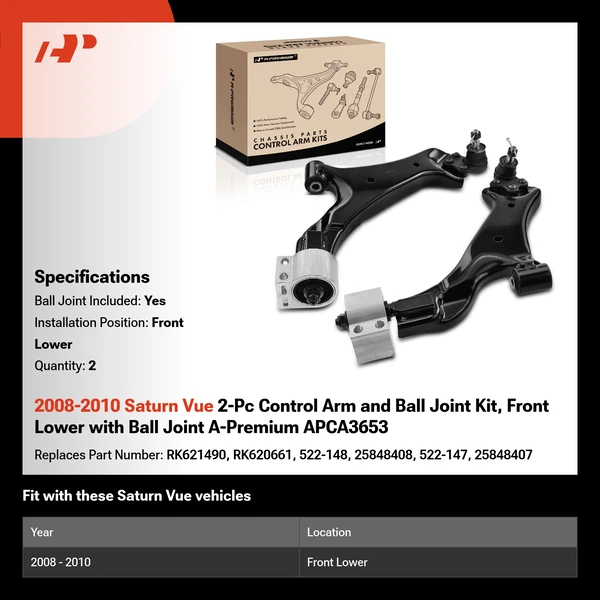 2008-2010 Saturn Vue 2-Pc Control Arm and Ball Joint Kit, Front Lower with Ball Joint A-Premium APCA3653