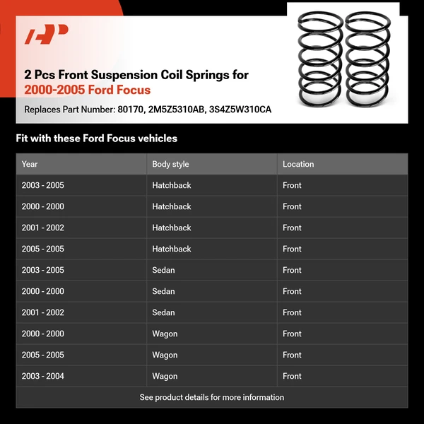 2 Pcs Front Suspension Coil Springs for 2000-2005 Ford Focus