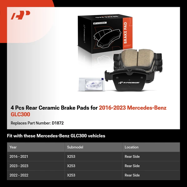 4 Pcs Rear Ceramic Brake Pads for 2016-2023 Mercedes-Benz GLC300