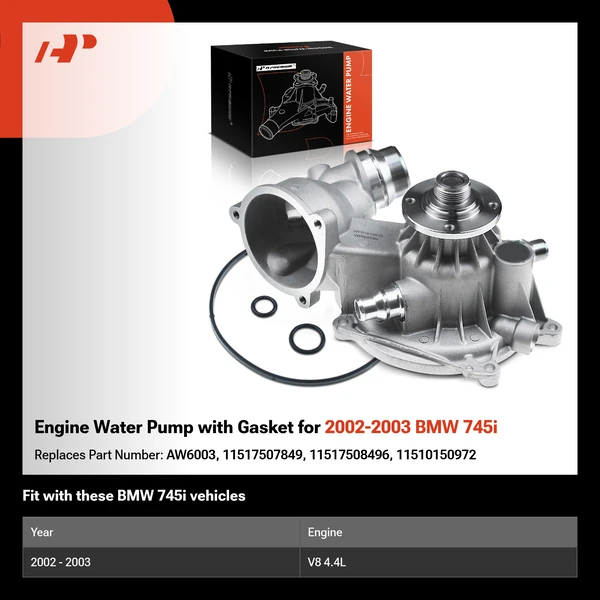 Engine Water Pump with Gasket for 2002-2003 BMW 745i