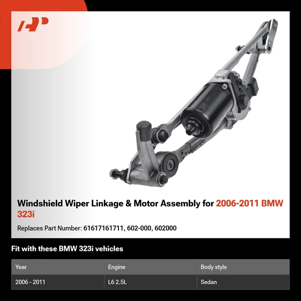 Windshield Wiper Linkage & Motor Assembly for 2006-2011 BMW 323i