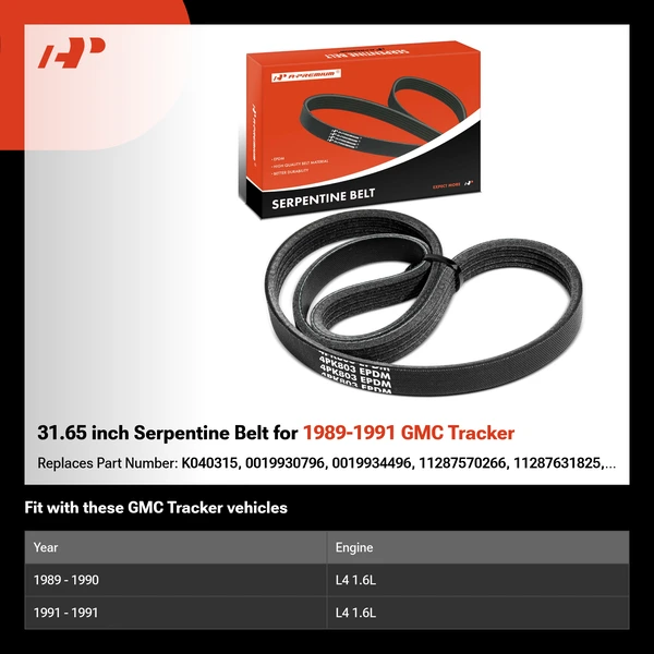 31.65 inch Serpentine Belt for 1989-1991 GMC Tracker