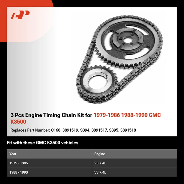 3 Pcs Engine Timing Chain Kit for 1979-1986 1988-1990 GMC K3500