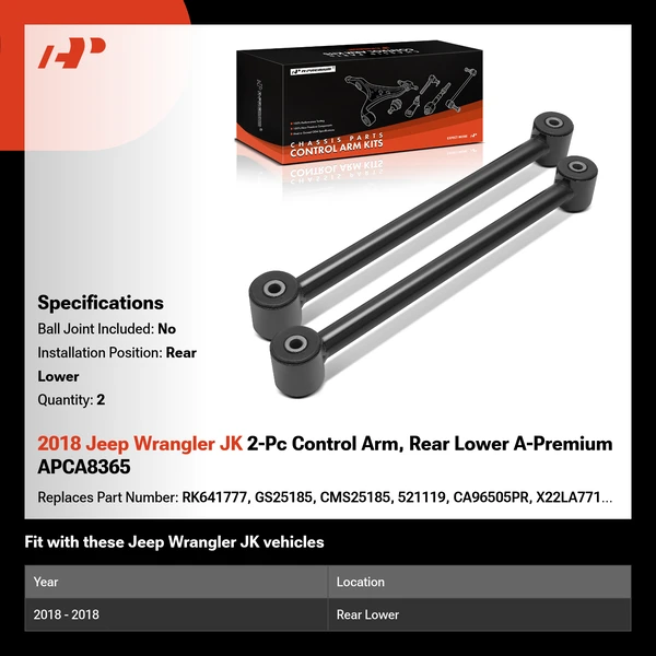 2018 Jeep Wrangler JK 2-Pc Control Arm, Rear Lower A-Premium APCA8365