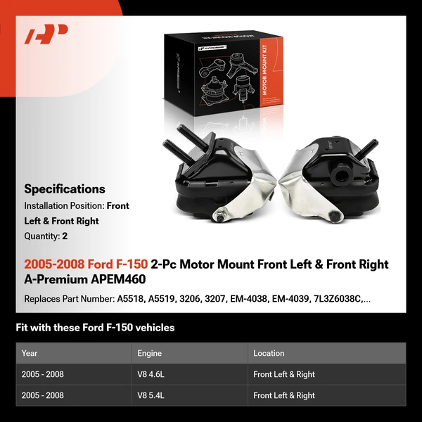 2005-2008 Ford F-150 2-Pc Motor Mount Front Left & Front Right A-Premium APEM460