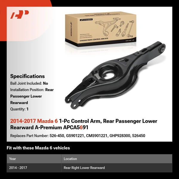 2014-2017 Mazda 6 1-Pc Control Arm, Rear Passenger Lower Rearward A-Premium APCA5691
