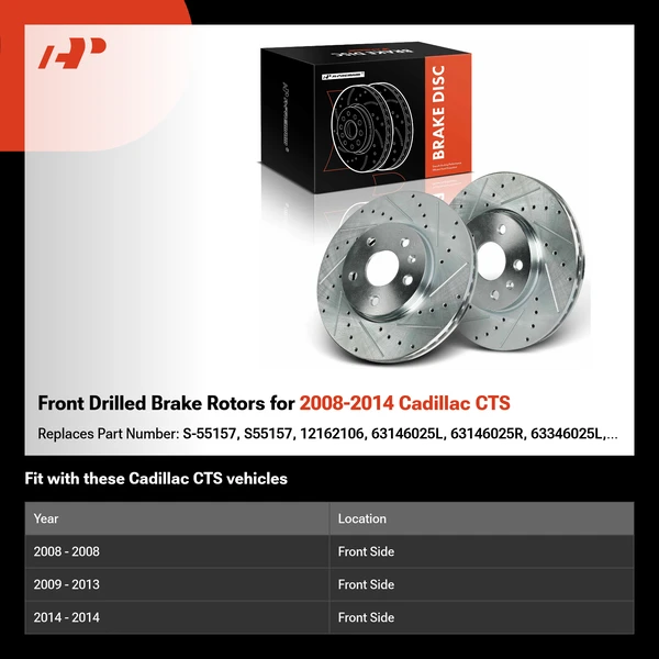 Front Drilled Brake Rotors for 2008-2014 Cadillac CTS