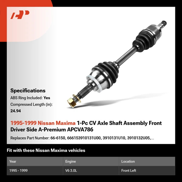 1995-1999 Nissan Maxima 1-Pc CV Axle Shaft Assembly Front Driver Side A-Premium APCVA786