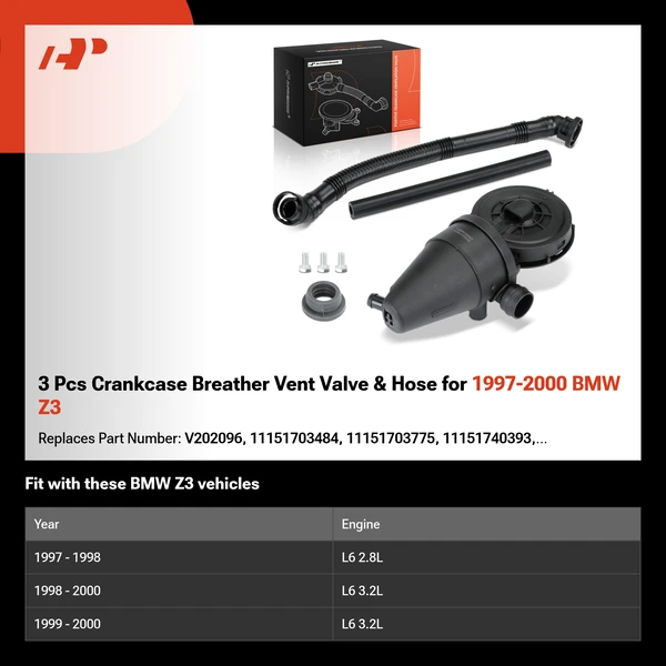 3 Pcs Crankcase Breather Vent Valve & Hose for 1997-2000 BMW Z3