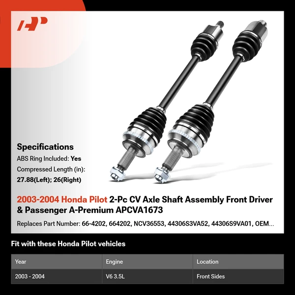 2003-2004 Honda Pilot 2-Pc CV Axle Shaft Assembly Front Driver & Passenger A-Premium APCVA1673