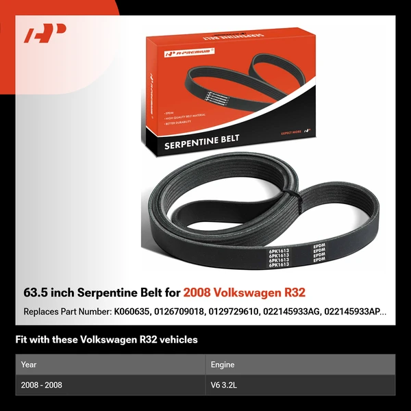 63.5 inch Serpentine Belt for 2008 Volkswagen R32