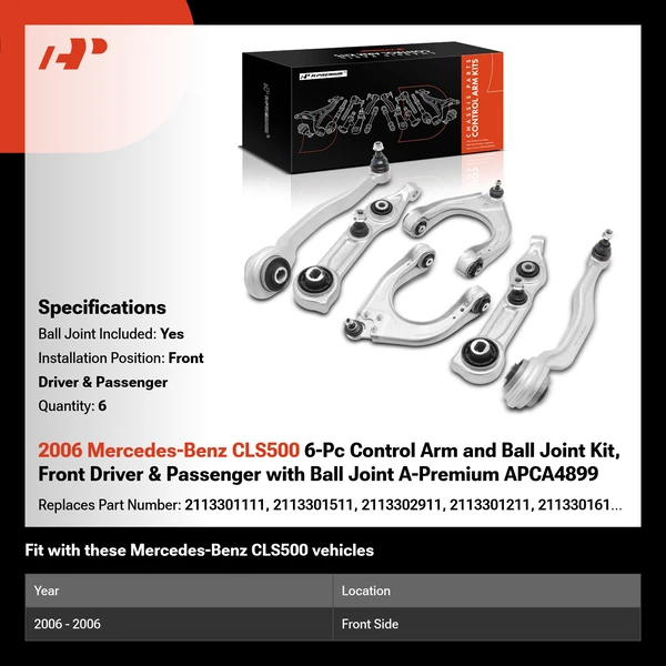2006 Mercedes-Benz CLS500 6-Pc Control Arm and Ball Joint Kit, Front Driver & Passenger with Ball Joint A-Premium APCA4899
