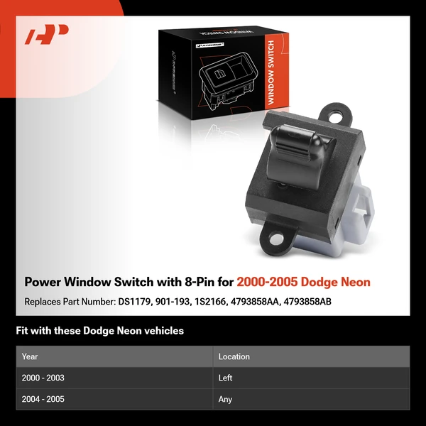 Power Window Switch with 8-Pin for 2000-2005 Dodge Neon