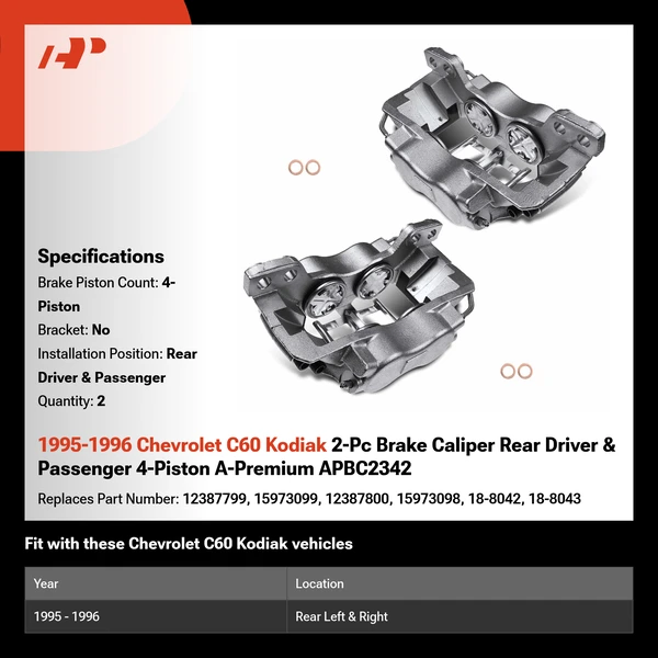 1995-1996 Chevrolet C60 Kodiak 2-Pc Brake Caliper Rear Driver & Passenger 4-Piston A-Premium APBC2342