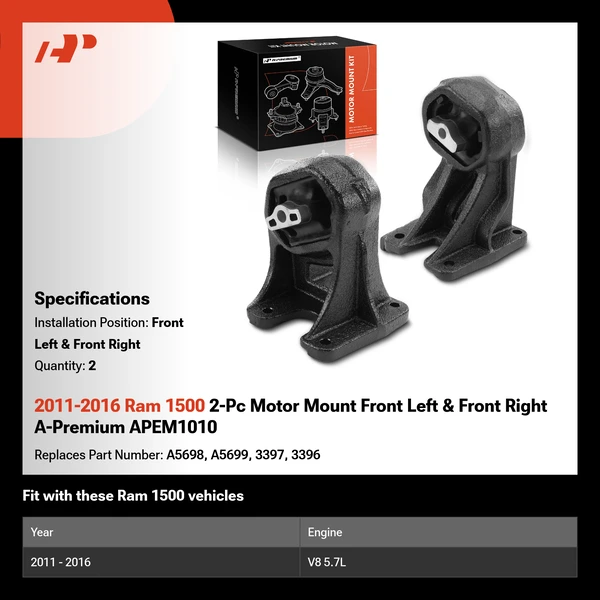 2011-2016 Ram 1500 2-Pc Motor Mount Front Left & Front Right A-Premium APEM1010