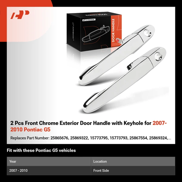 2 Pcs Front Chrome Exterior Door Handle with Keyhole for 2007-2010 Pontiac G5
