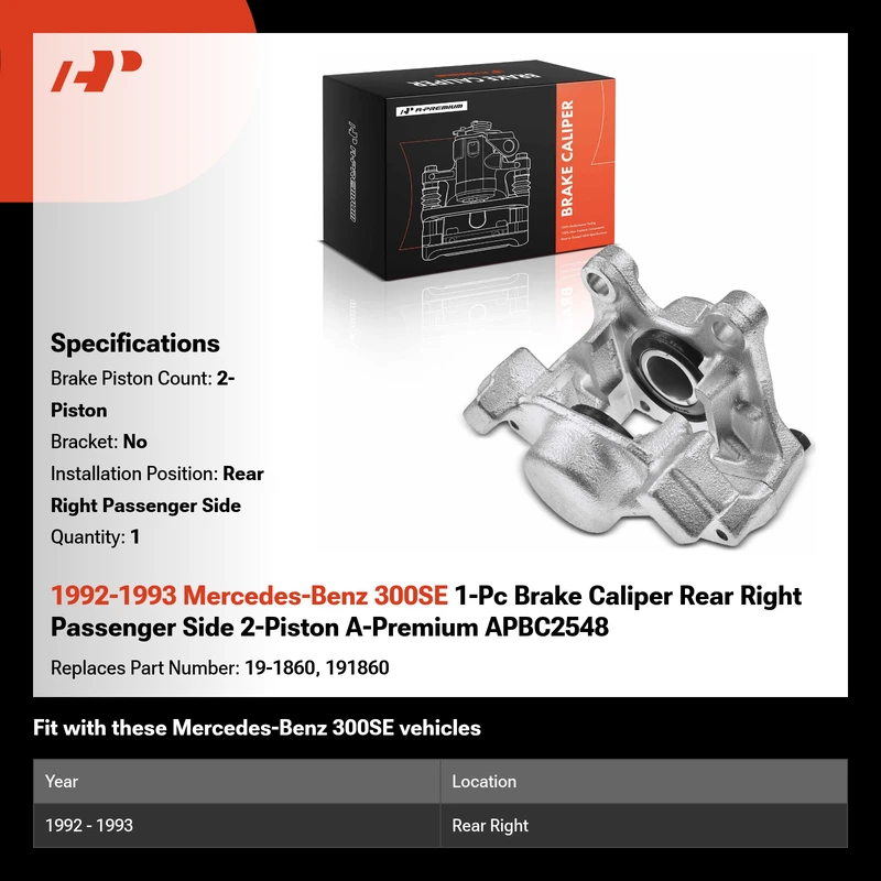 1992-1993 Mercedes-Benz 300SE 1-Pc Brake Caliper Rear Right Passenger Side 2-Piston A-Premium APBC2548