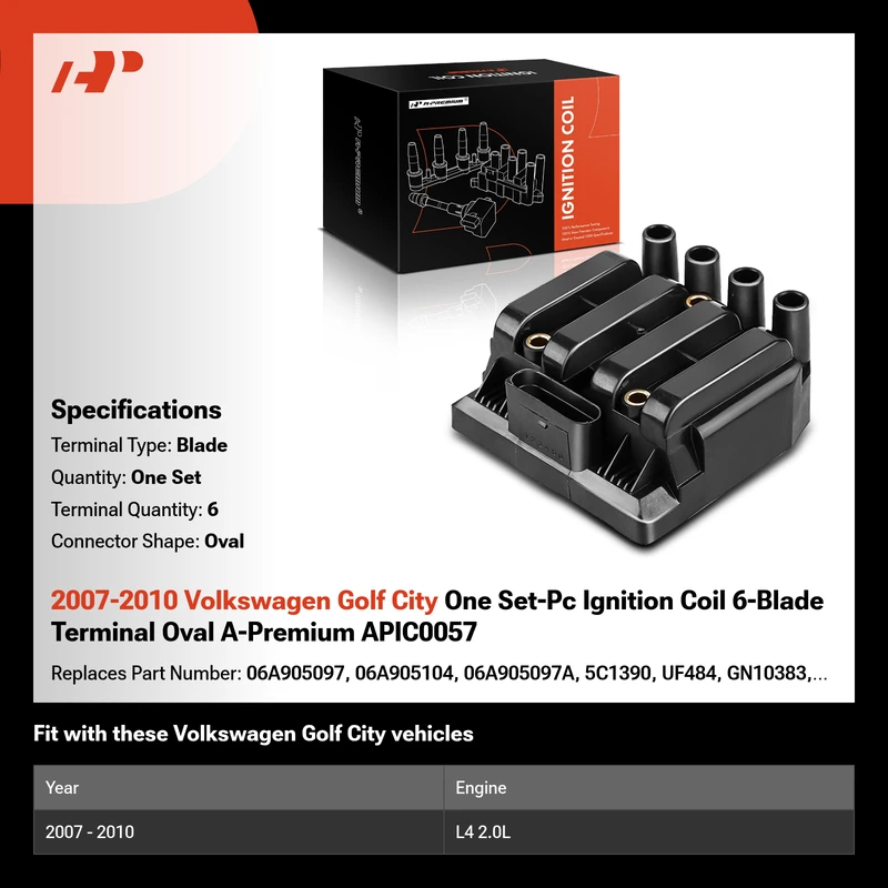 2007-2010 Volkswagen Golf City One Set-Pc Ignition Coil 6-Blade Terminal Oval A-Premium APIC0057