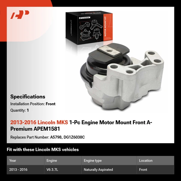 2013-2016 Lincoln MKS 1-Pc Engine Motor Mount Front A-Premium APEM1581