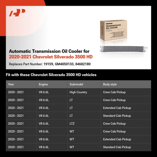 Automatic Transmission Oil Cooler for 2020-2021 Chevrolet Silverado 3500 HD
