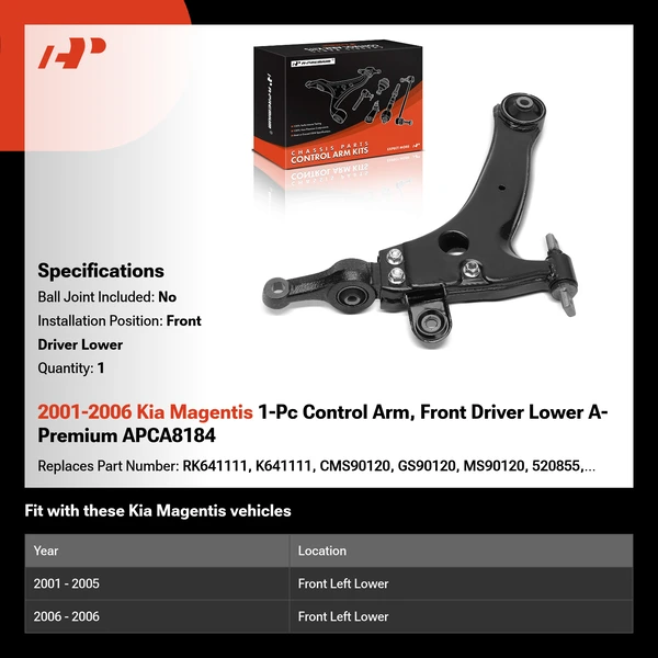 2001-2006 Kia Magentis 1-Pc Control Arm, Front Driver Lower A-Premium APCA8184