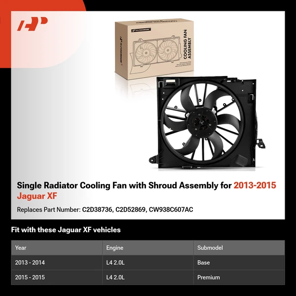Single Radiator Cooling Fan with Shroud Assembly for 2013-2015 Jaguar XF