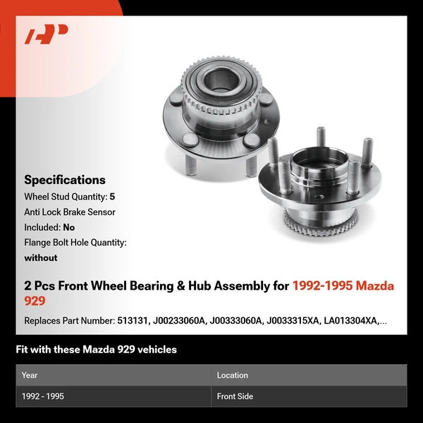 2 Pcs Front Wheel Bearing & Hub Assembly for 1992-1995 Mazda 929