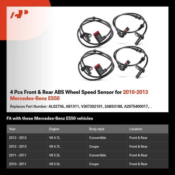 4 Pcs Front & Rear ABS Wheel Speed Sensor for 2010-2013 Mercedes-Benz E550