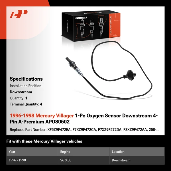1996-1998 Mercury Villager 1-Pc Oxygen Sensor Downstream 4-Pin A-Premium APOS0502