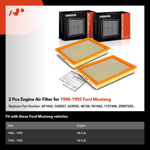 2 Pcs Engine Air Filter for 1986-1993 Ford Mustang