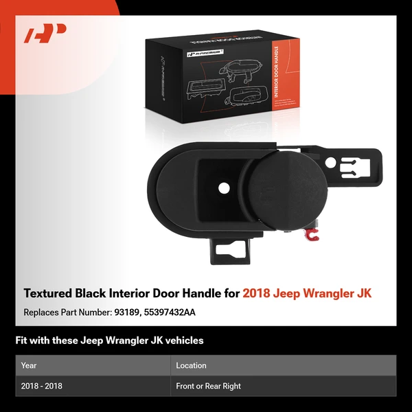 Textured Black Interior Door Handle for 2018 Jeep Wrangler JK