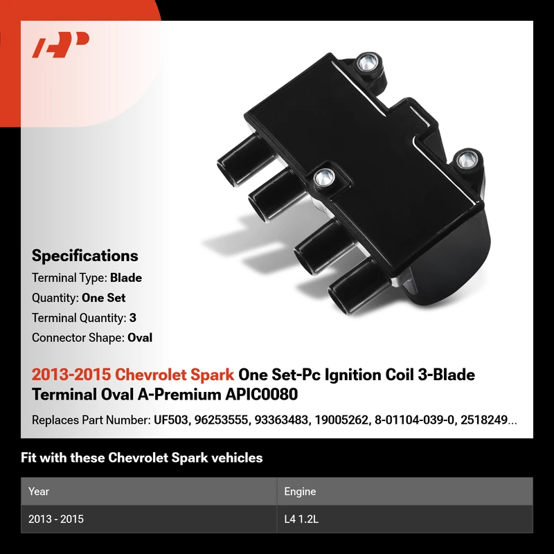 2013-2015 Chevrolet Spark One Set-Pc Ignition Coil 3-Blade Terminal Oval A-Premium APIC0080