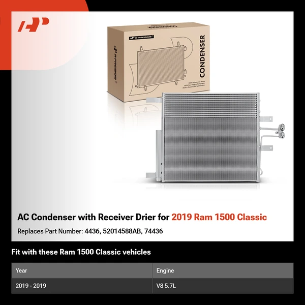 AC Condenser with Receiver Drier for 2019 Ram 1500 Classic