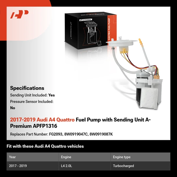 2017-2019 Audi A4 Quattro Fuel Pump with Sending Unit A-Premium APFP1316