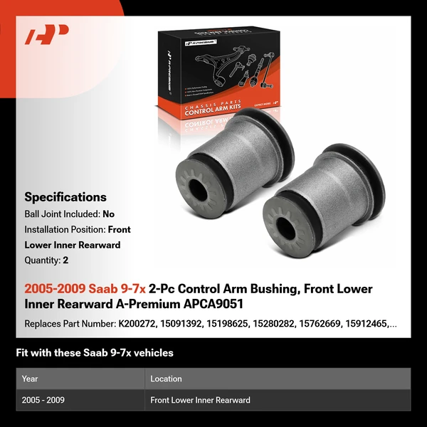 2005-2009 Saab 9-7x 2-Pc Control Arm Bushing, Front Lower Inner Rearward A-Premium APCA9051